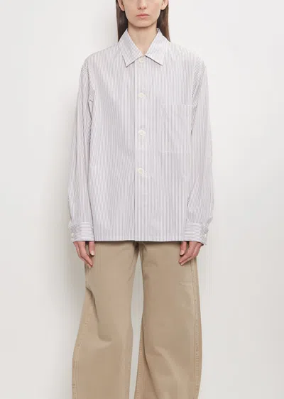 Lemaire Cotton Pyjama Shirt In Creamy White / Taupe / Black