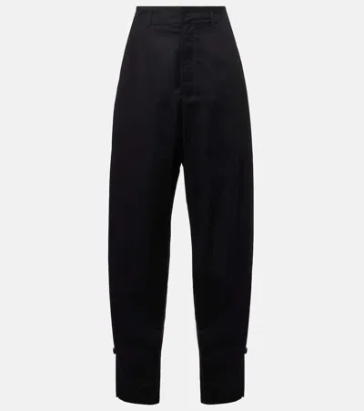 Lemaire Cotton Satin Barrel-leg Pants In Black