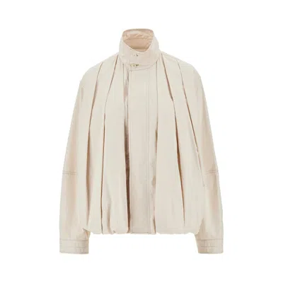 Lemaire High-neck Pleated Cotton Jacket In Neutral