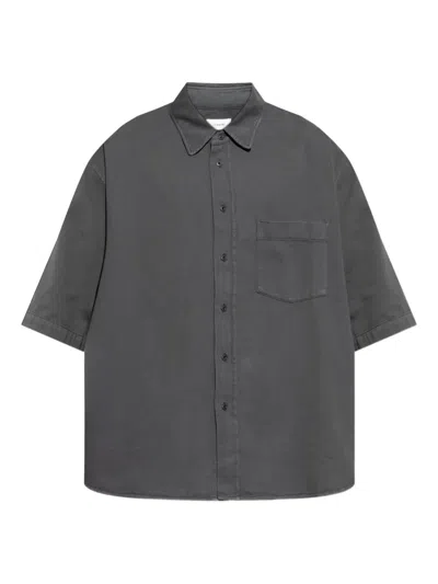 Lemaire Boxy Short-sleeved Shirt With Classic Collar In Gray