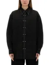 Lemaire Black Cotton Satin Embellished Metal Shirt In Black