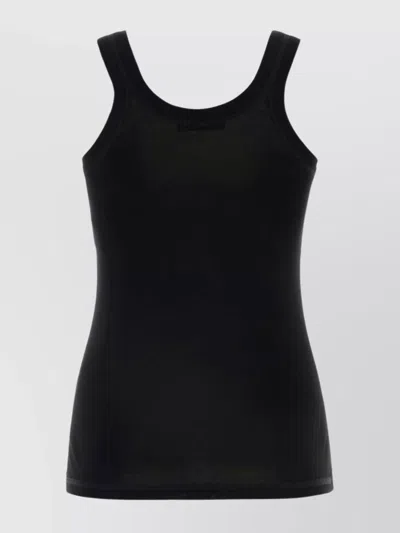 Lemaire Cotton Tank Top Scoop Neck Stretch Fit In Black