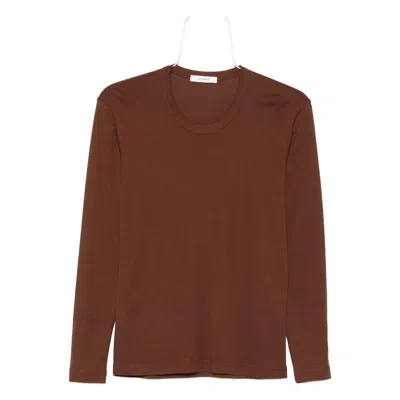 Lemaire Long Sleeve Round Neck Top Design In Brown
