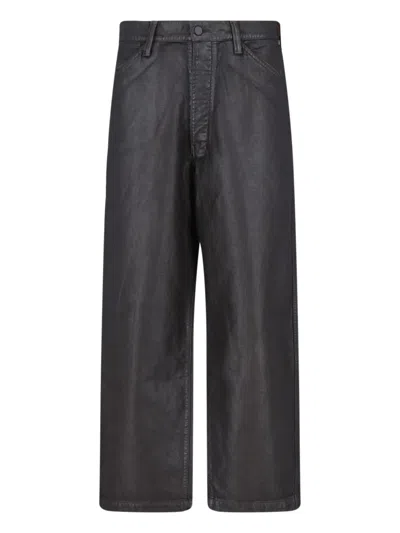 Lemaire Cotton Trousers With Cowhide Detail In Brown