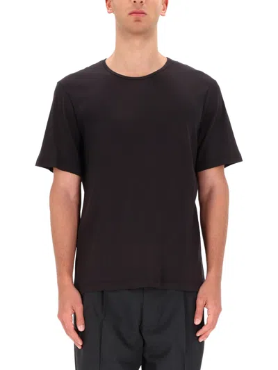 Lemaire White Cotton Crewneck T-shirt In Black