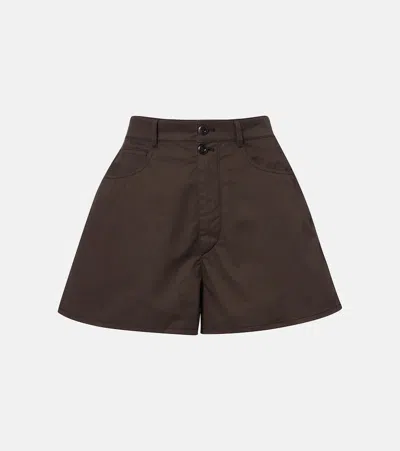 Lemaire Cotton Twill Shorts In Brown