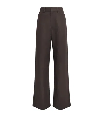 Lemaire Cotton Twill Straight Trousers In Brown
