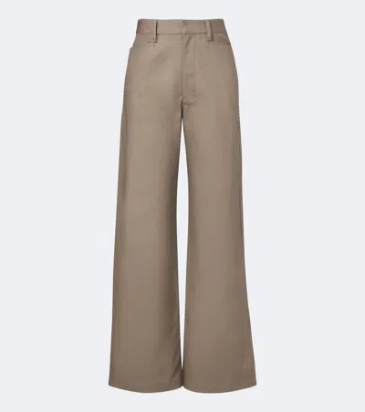 Lemaire Cotton Twill Wide-leg Pants In Brown