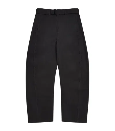 Lemaire Cotton Twisted-seam Belted Trousers In Black
