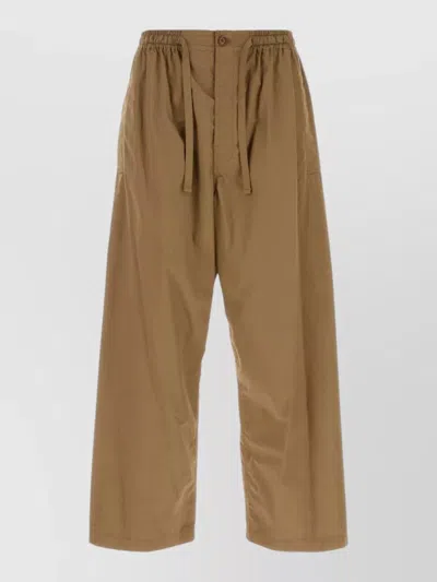 Lemaire Cotton Wide Leg Pants Elastic Waistband In Brown