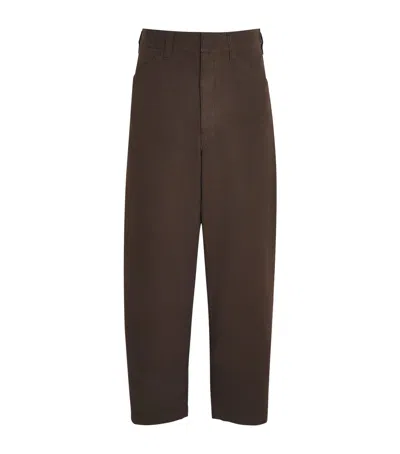 Lemaire Cotton Workwear Wide-leg Trousers In Brown