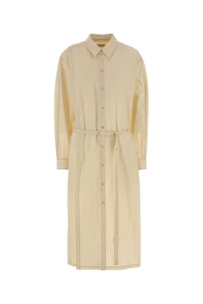 Lemaire Cream Cotton Shirt Dress In Yellow