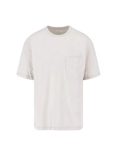 Lemaire Cream Cotton-linen Contrast Stitching T-shirt In White