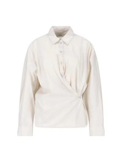 Lemaire Cream Drape Detail Long-sleeve Cotton-silk Shirt In White