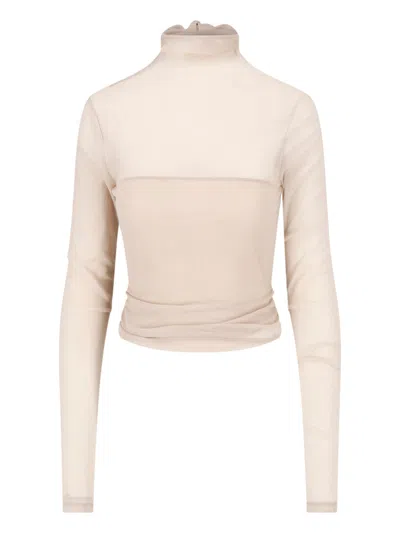 Lemaire Cream Layered Rear Bow Long-sleeve Blouse In Multi
