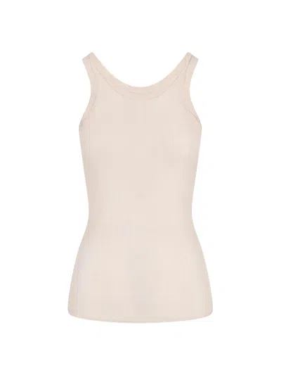 Lemaire Cream Ribbed Silk Blend Minimalist Top In Neutral