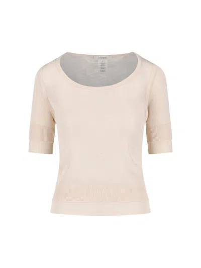 Lemaire Cream Viscose Silk Three-quarter Sleeve T-shirt In Beige
