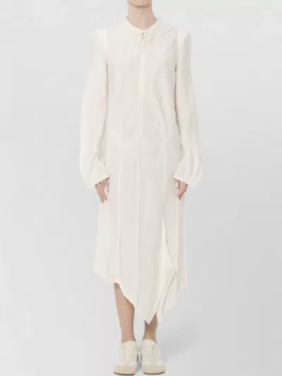 Lemaire Creased Bias Midi Dress Asymmetric Hem In White