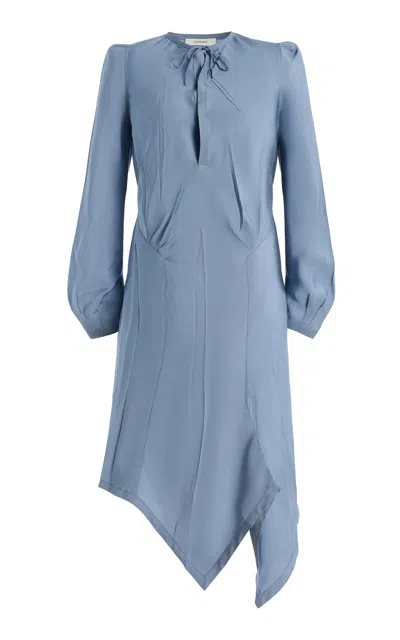 Lemaire Creased Bias Twill Midi Dress In Blue