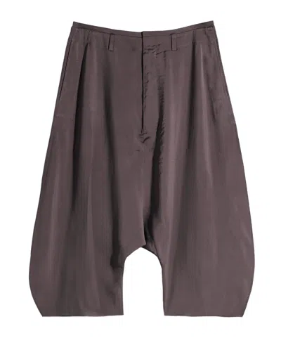 Lemaire Creased Dropped Crotch Bermudas In Poly Viscose Twill In Gray
