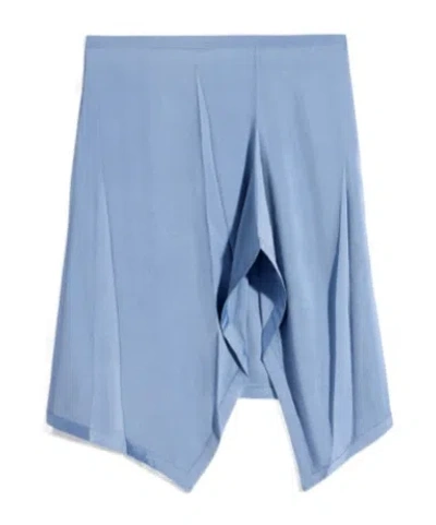 Lemaire Creased Foulard Skirt In Poly Viscose Twill In Blue