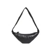 Lemaire Crescent-shaped Black Leather Shoulder Bag With Pleated Detailing In Black