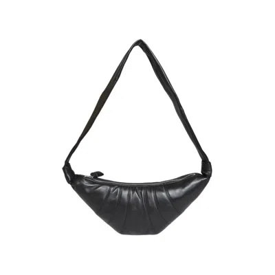 Lemaire Crescent-shaped Black Leather Shoulder Bag With Pleated Detailing