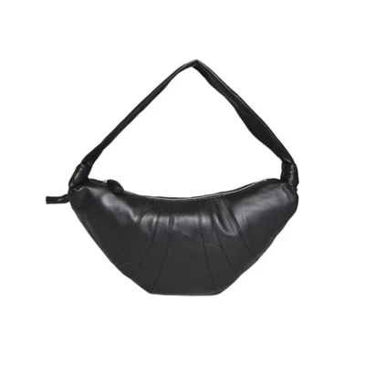 Lemaire Crescent-shaped Handbag With Pleated Detailing And Padded Strap In Black
