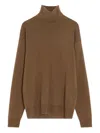 Lemaire Turtleneck Cotton Jersey Top In Brown