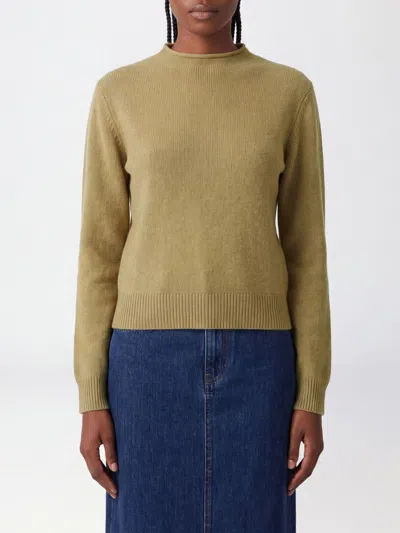 Lemaire Crewneck 100% Cashmere Cardigan With Ribbed Trims In Green