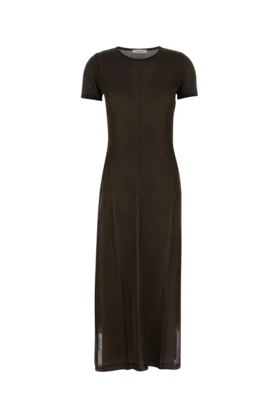 Lemaire Crew Neck Maxi Length Short Sleeves Dress In Brown