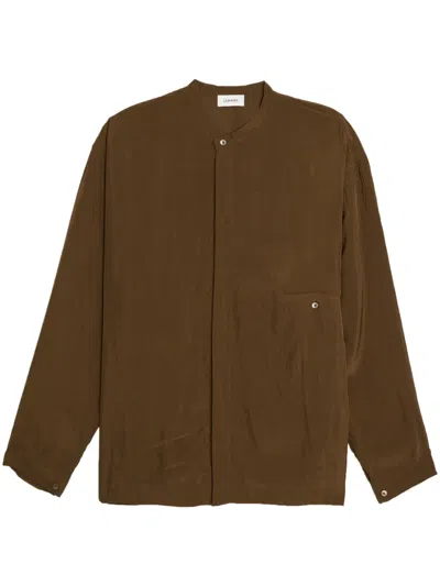 Lemaire Crinkled Boxy Shirt In Brown