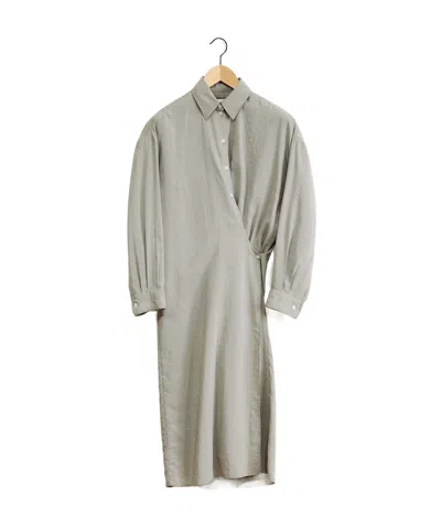 Lemaire Crinkled Wrap Midi Dress In Gray