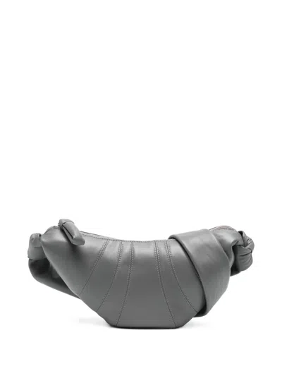 Lemaire Croissant Knotted Lambskin Shoulder Bag In Gray