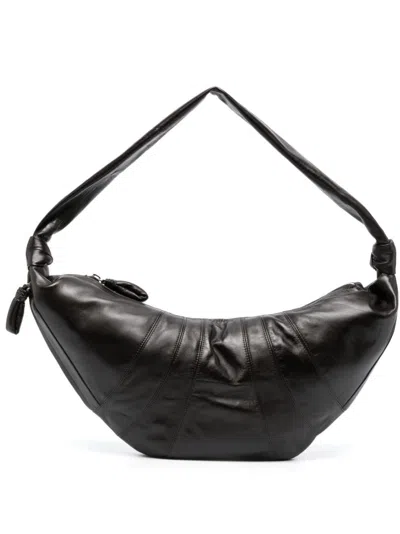 Lemaire Croissant Large Leather Bag In Nero
