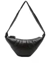 Lemaire Crescent-shaped Black Leather Shoulder Bag With Pleated Detailing In Brown