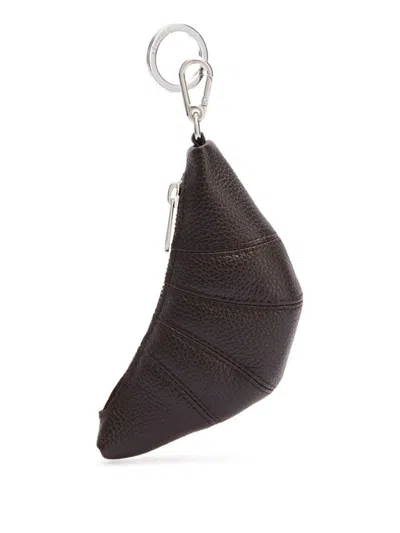 Lemaire Croissant Mini Leather Keyring In Brown