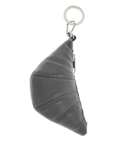 Lemaire Croissant Quilted Zipped Keyring In Gray