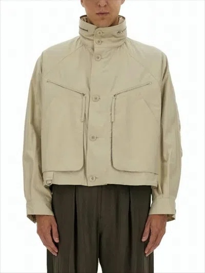 Lemaire Cropped Bomber Jacket With High Stand Collar In Neutral