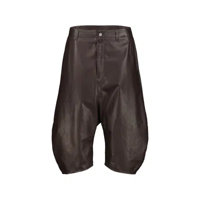 Lemaire Cropped Calf Leather Trousers In Brown