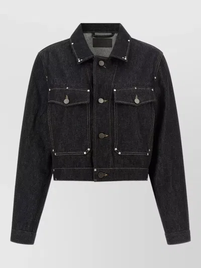 Lemaire Cropped Denim Jacket Chest Pockets Hardware In Black
