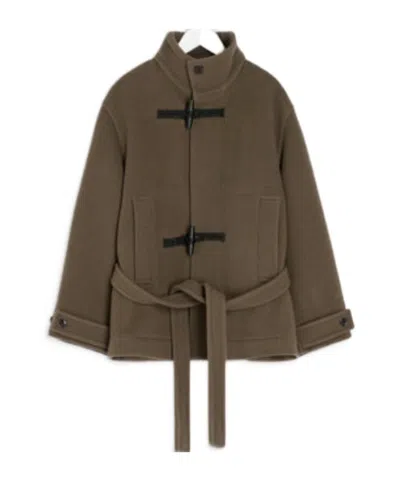 Lemaire Cropped Duffle Coat Jacket In Brown