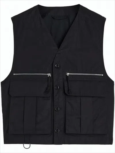 Lemaire Cropped Vest With V-neckline And Utility Pockets In Black