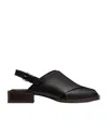Lemaire Square Toe Block Heel Sandals With Crossover Strap In Black
