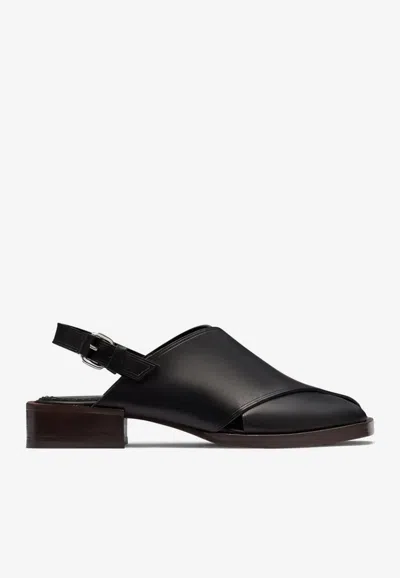 Lemaire Crossover Slingback Leather Sandals In Black