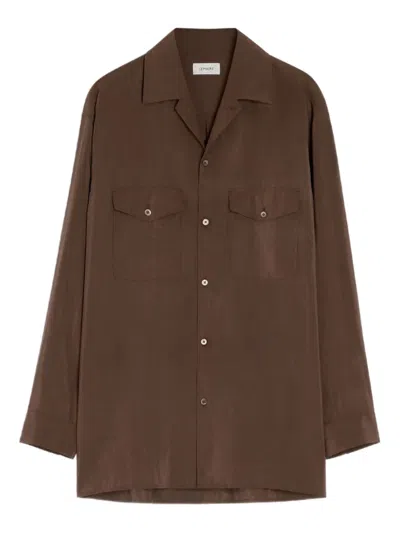 Lemaire Cuban-collar Patch-pocket Shirt In Brown