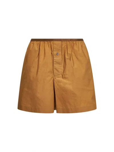 Lemaire Cumin Washed Cotton Silk Boxer-like Shorts In Brown