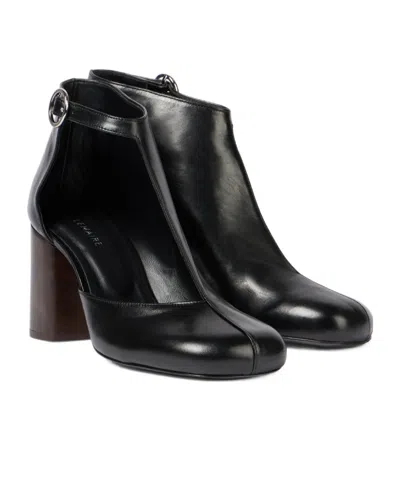 Lemaire Cutout Leather Ankle Boots In Black