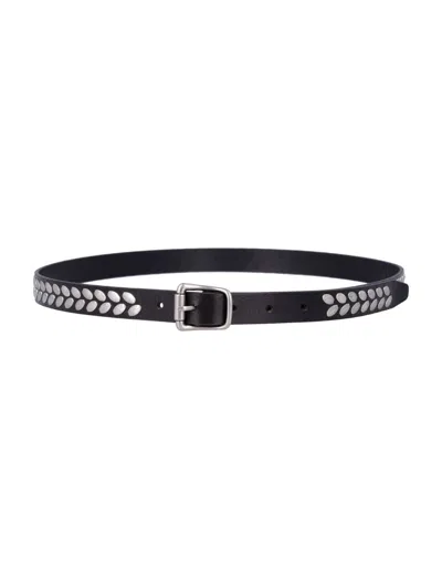 Lemaire Dark Blue Studded Buckle Belt In Black