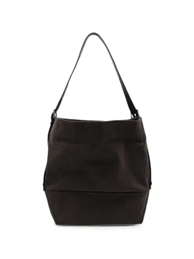 Lemaire Dark Brown Cotton Belted Tote In Black